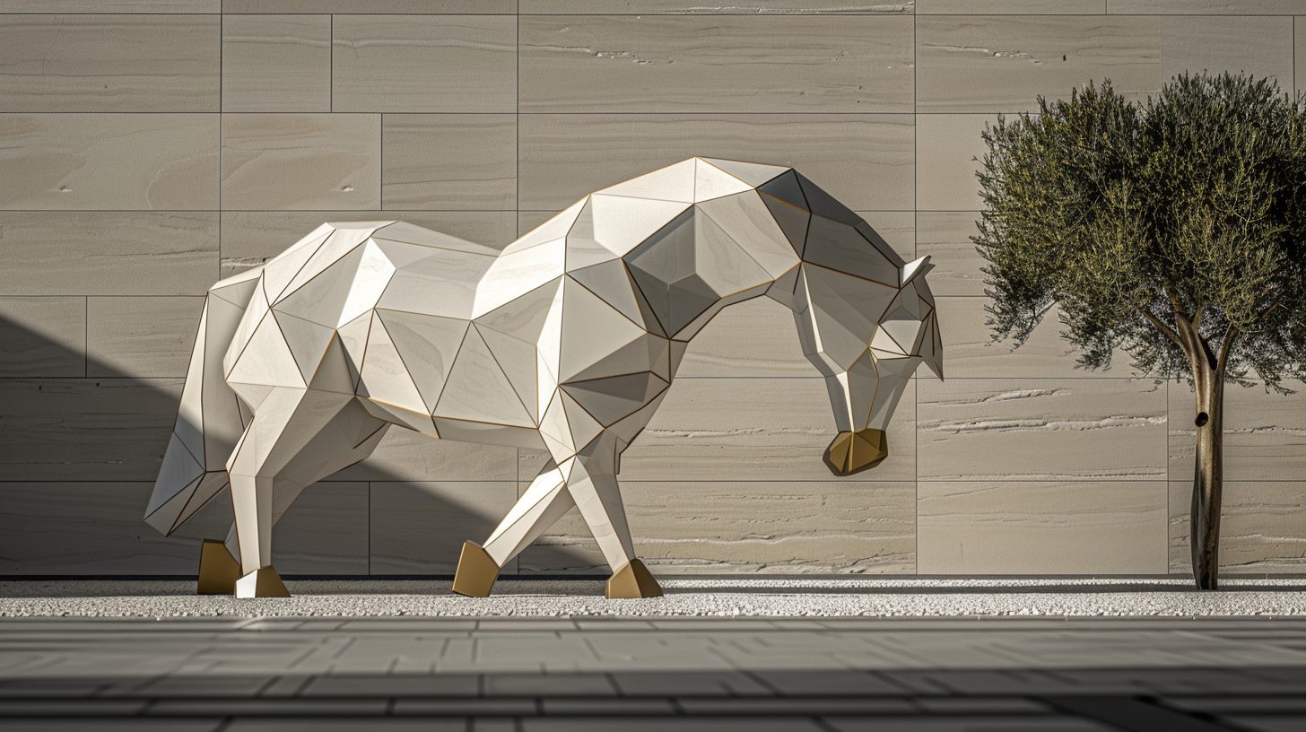 Wimacons faceted horse sculpture, private estate commission, lightweight foam-core
