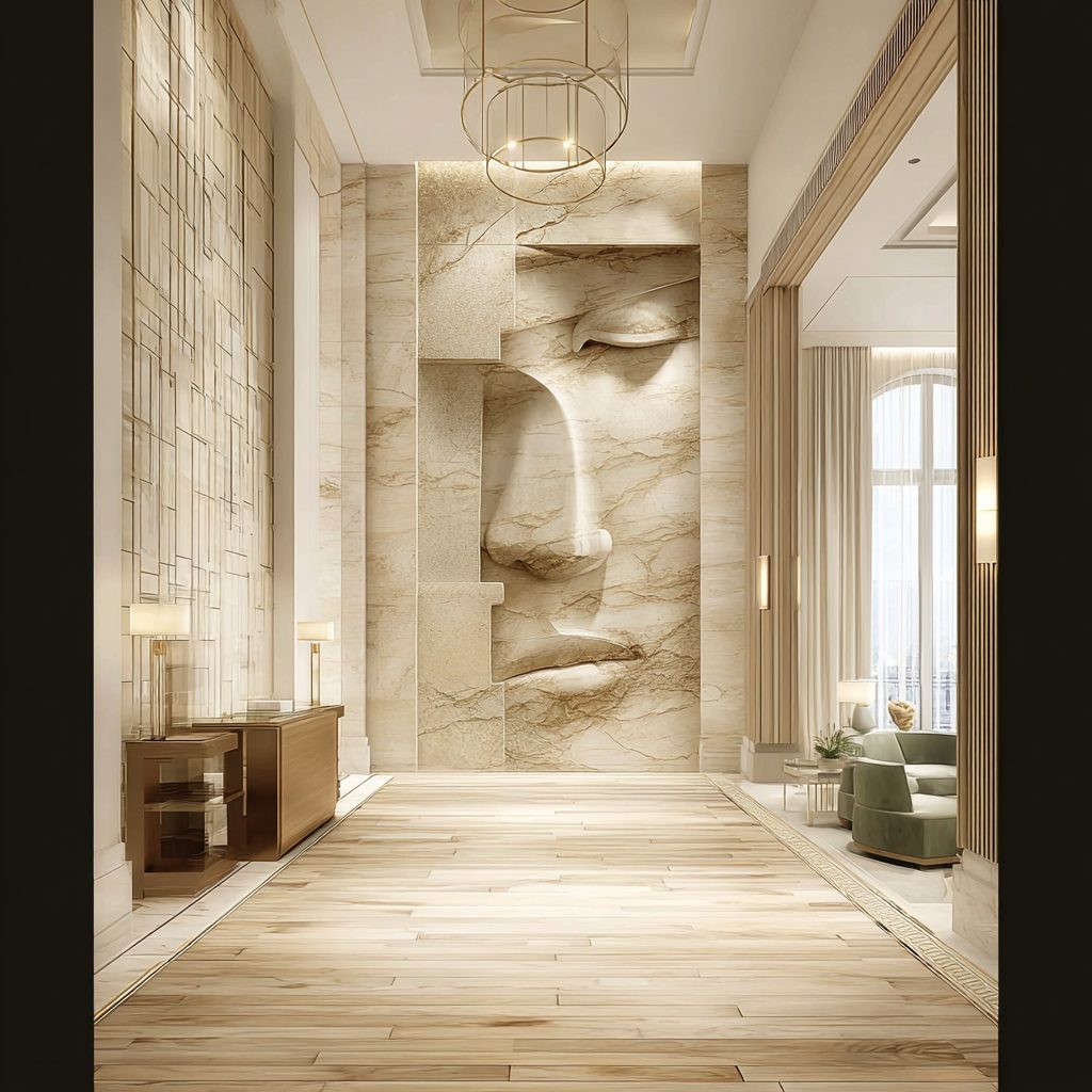Wimacons carved stone portrait wall vi, private estate commission, lightweight foam-core
